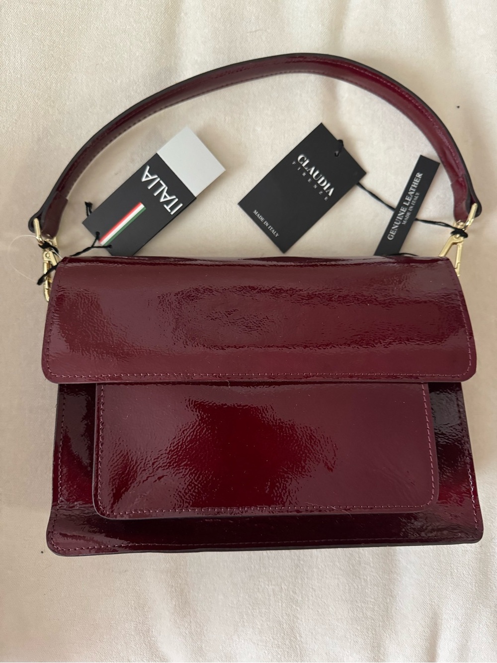 Claudia Burgundy Patent Leather Shoulder Bag